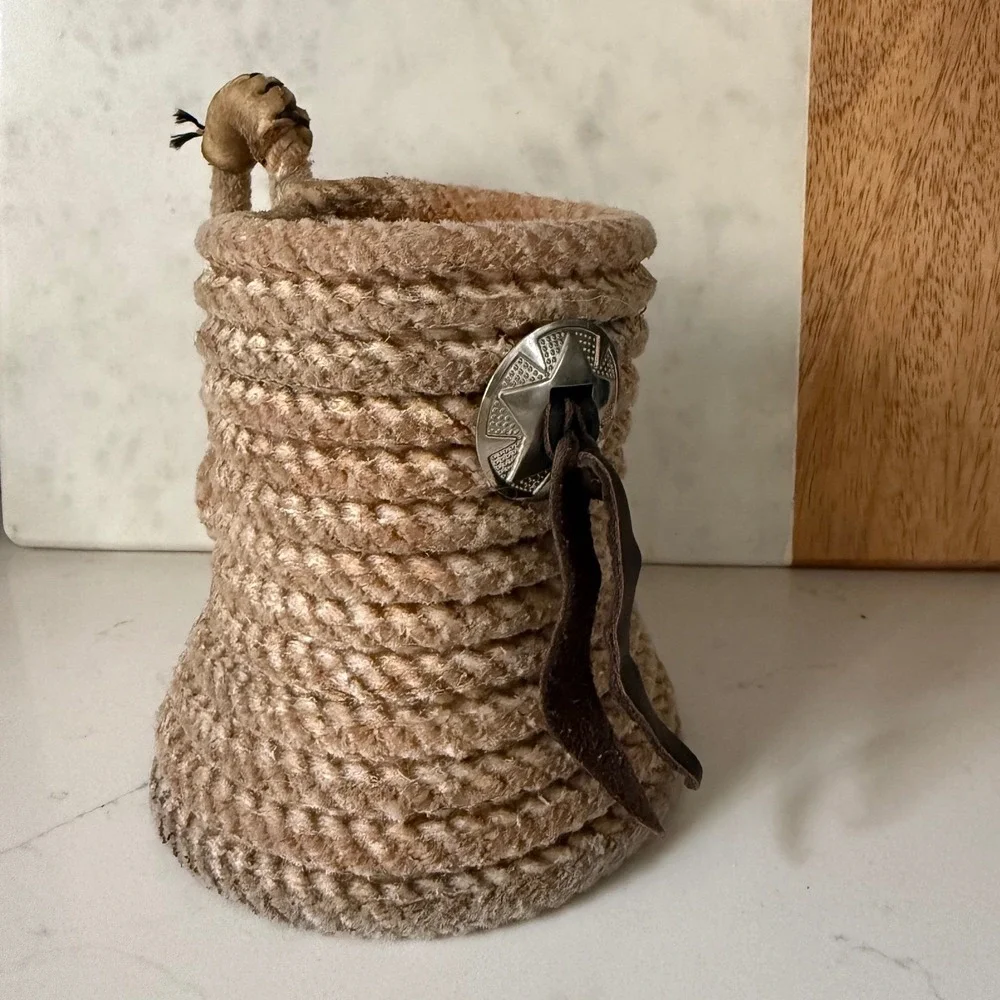 Lariat Rope Beer Mug‎ set Holder Western Star Concho Leather Tassel Drink cowboy